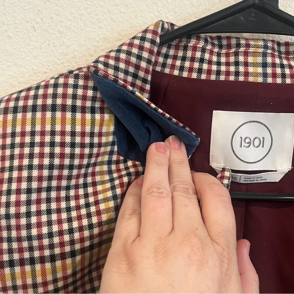 1901 Women’s rusty autumn colored plaid blazer size 10 fun blue under collar - Picture 7 of 14